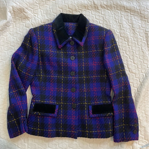 Kasper Company and ASL Electric Blue 100% Wool Plaid Blazer Women's Size 4P Warm - Picture 1 of 9